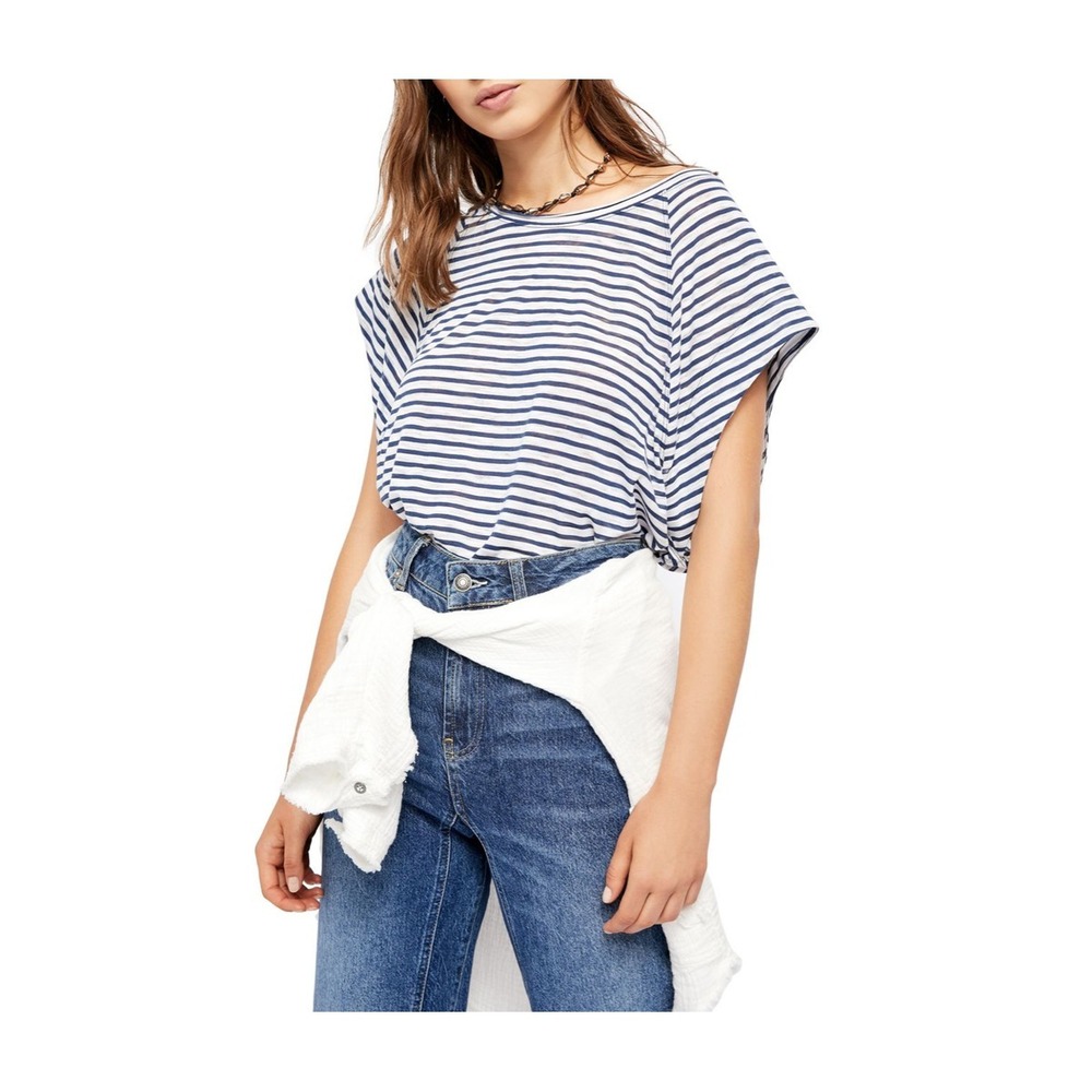 Free People We The Free Womens Striped Curved Hem Halo Tee S Oversized Nautical